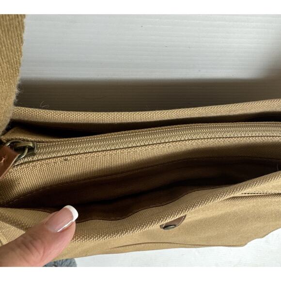 Fossil Canvas Messenger Bag Leather Accents Crossbody Khaki Multi Pockets *READ* - Picture 7 of 13